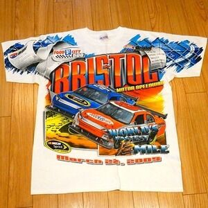 Nascar Bristol 2009 All Over Print White T Shirt Daytona Talladega Racing RARE